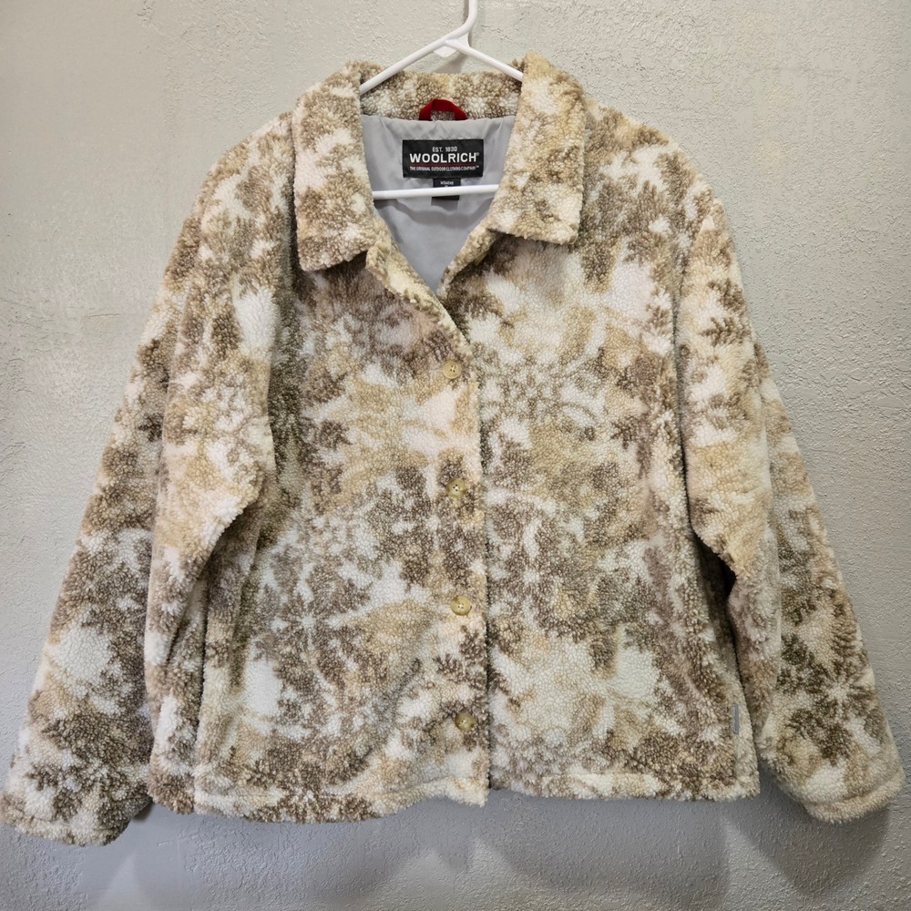 Woolrich Snowflake Pile Fleece Jacket Cream Tan Gorpcore Cabincore XL